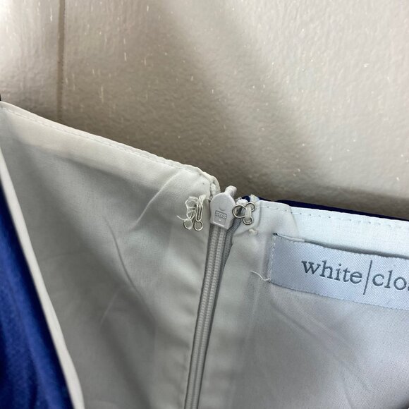 White Closet-Showpo Brand Navy Blue White Floral Fitted Midi Dress Size 2 - Picture 4 of 8